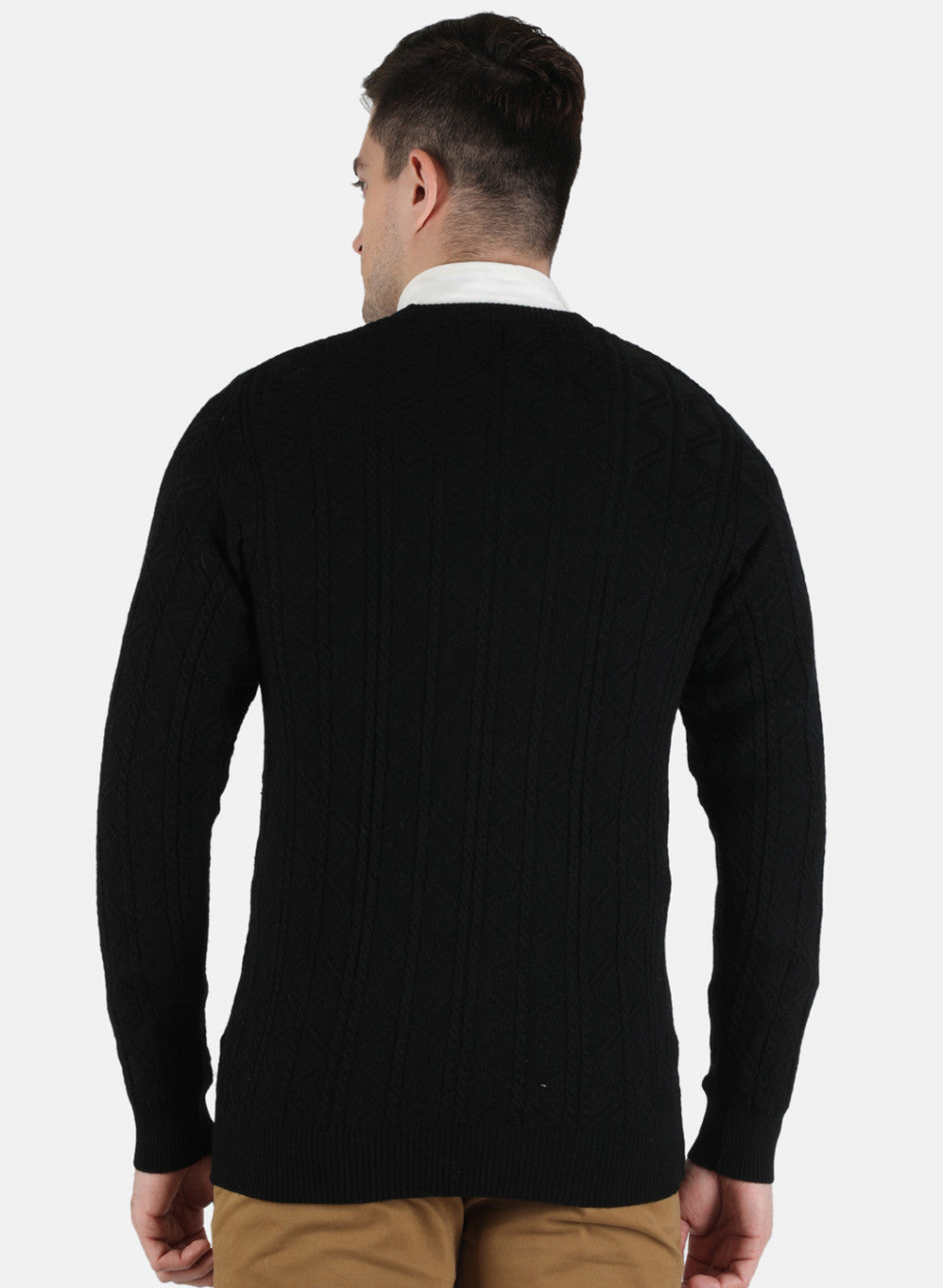 Men Black Self Design Pullover