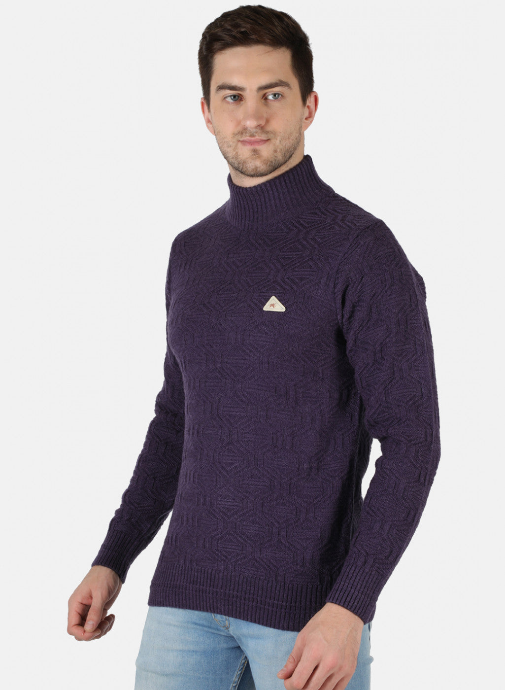 Men Purple Self Design Pullover