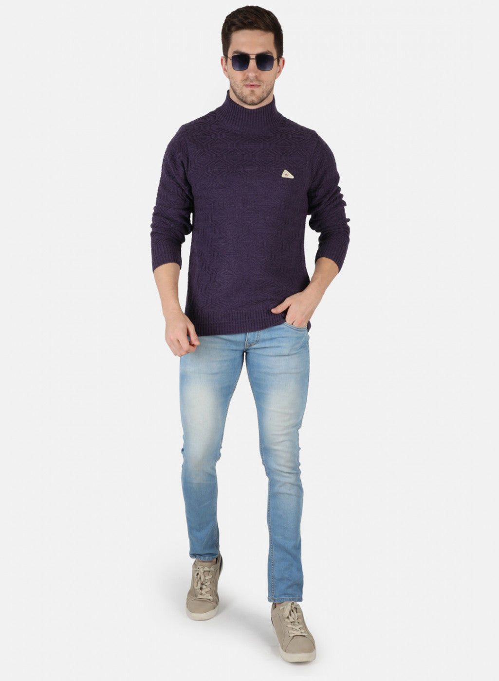 Men Purple Self Design Pullover