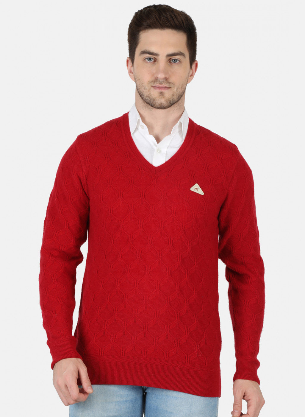 Men Maroon Self Design Pullover