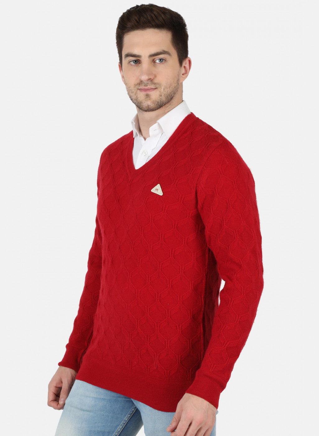 Men Maroon Self Design Pullover