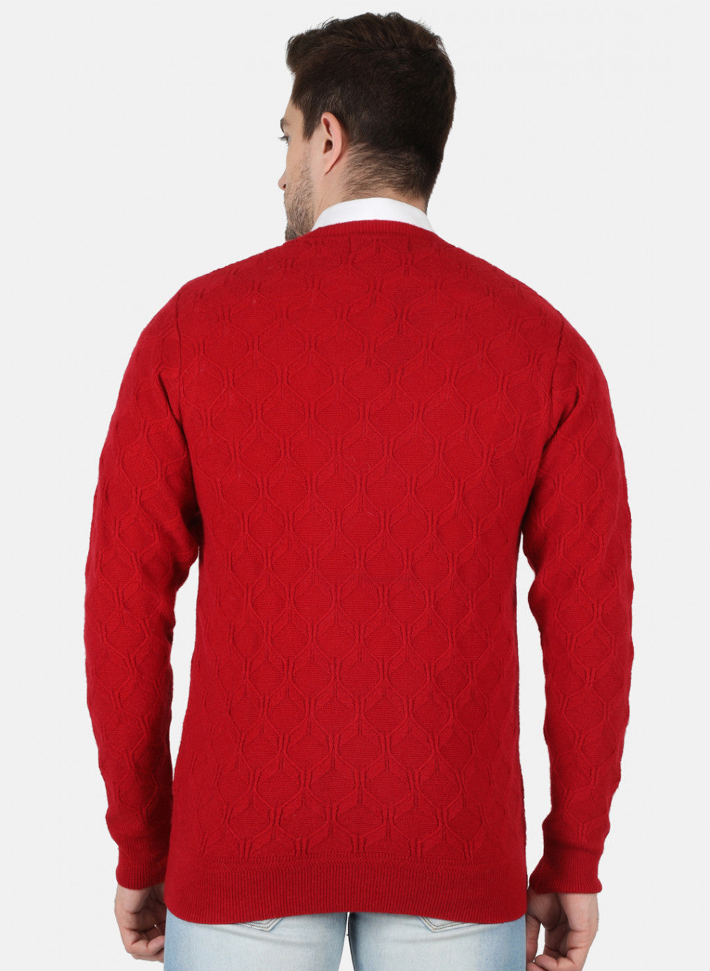 Men Maroon Self Design Pullover