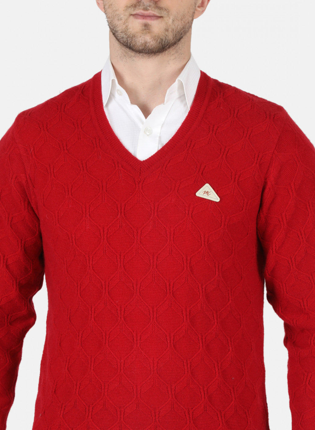 Men Maroon Self Design Pullover