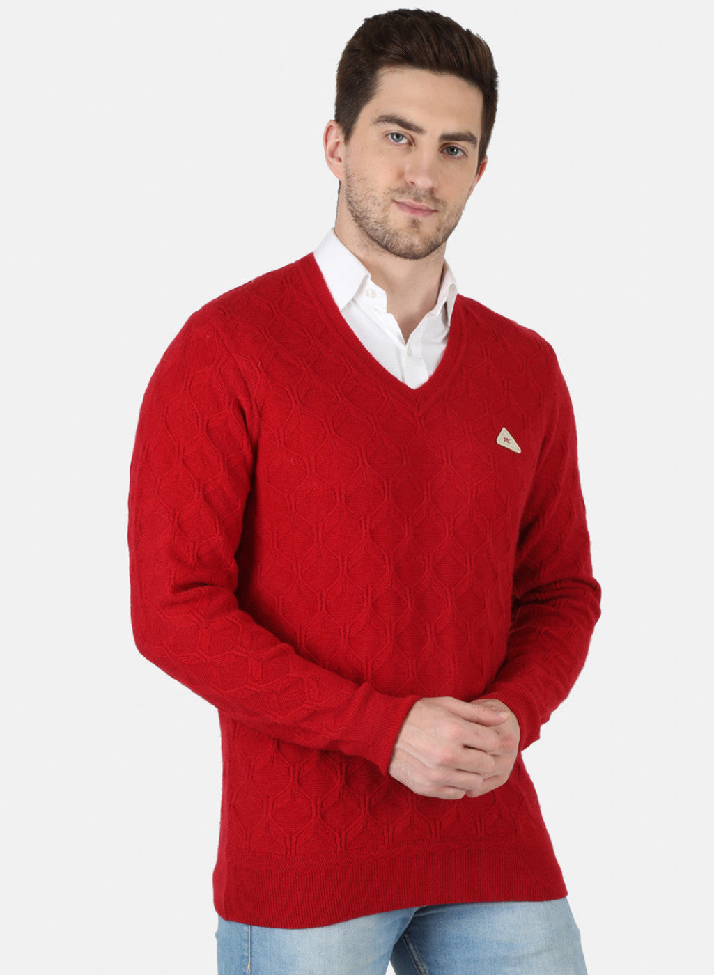 Men Maroon Self Design Pullover