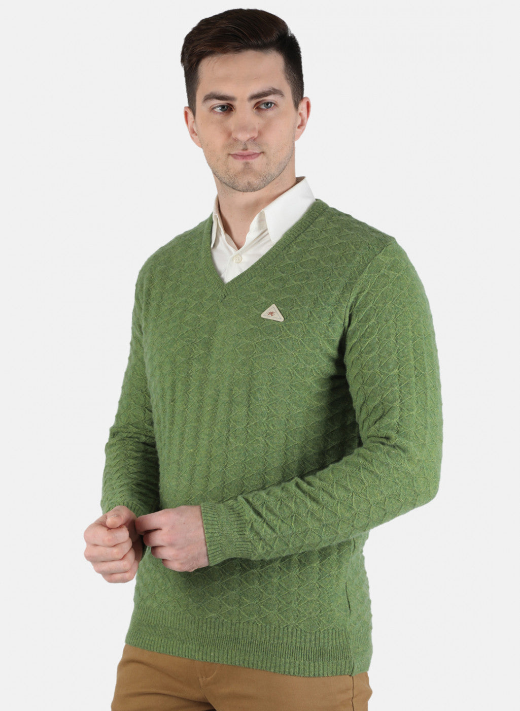 Men Green Self Design Pullover