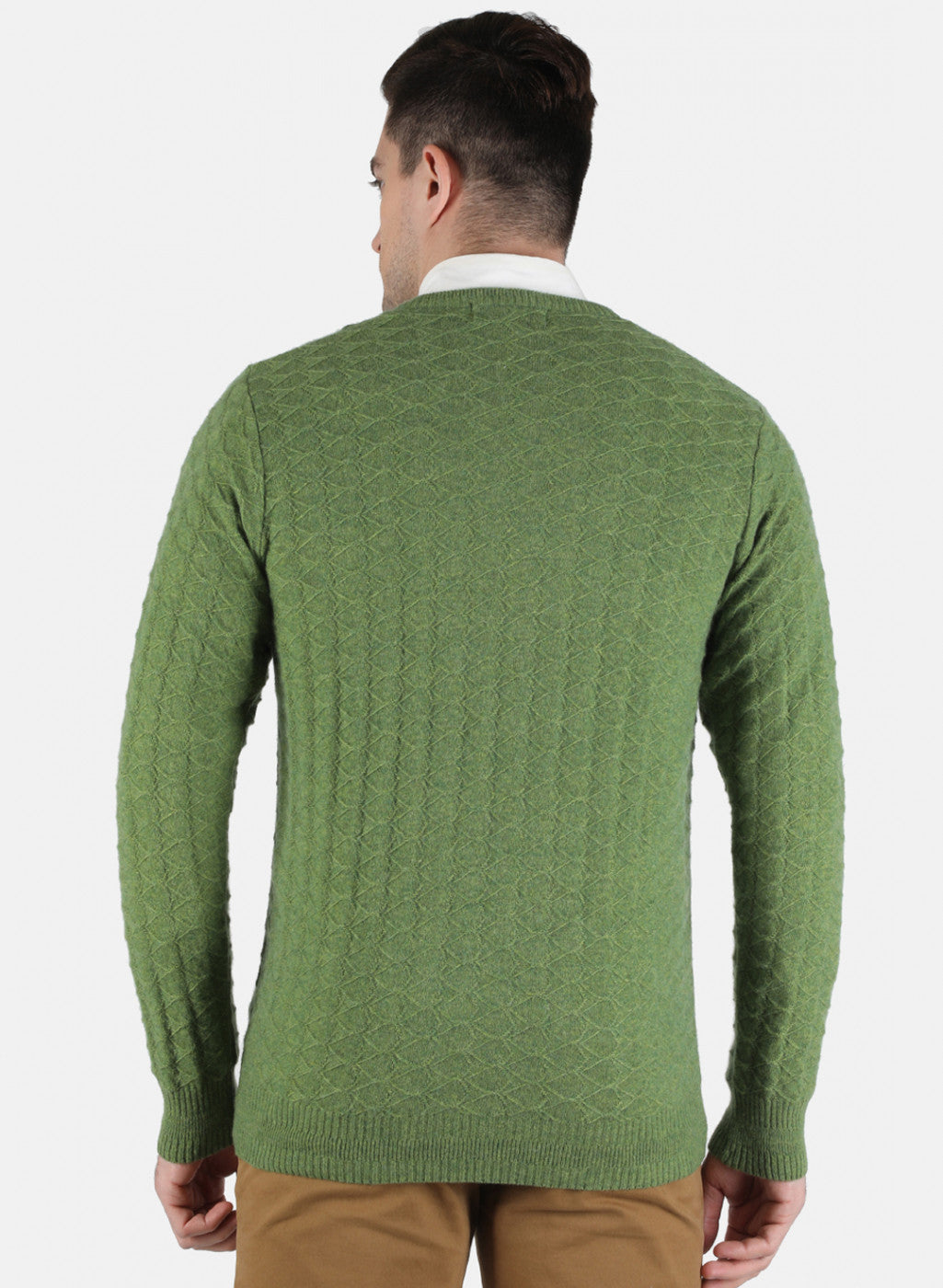 Men Green Self Design Pullover