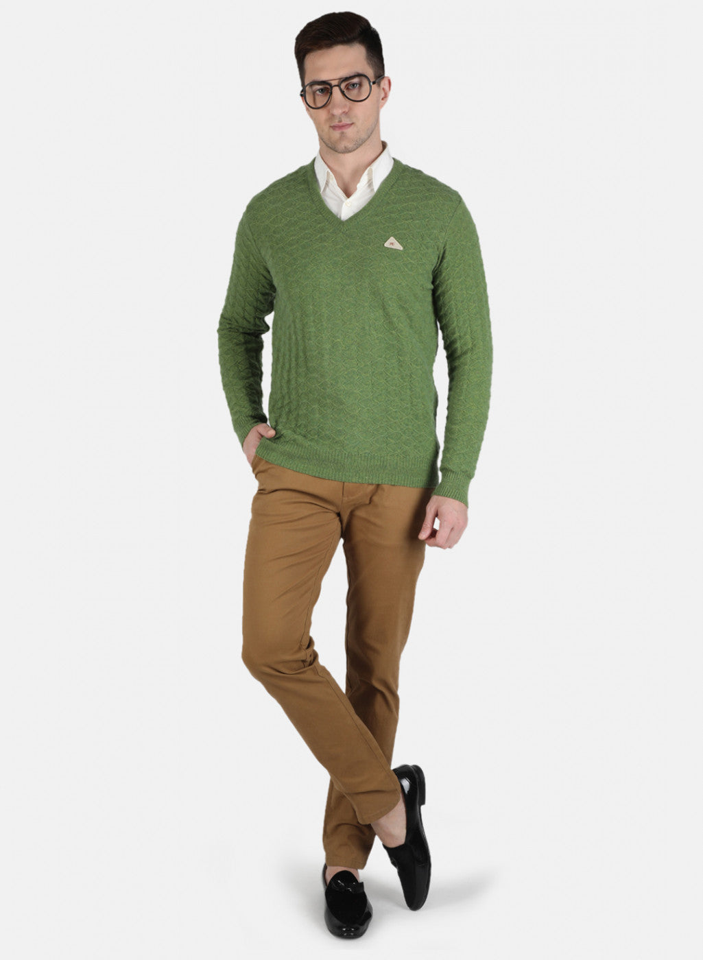 Men Green Self Design Pullover
