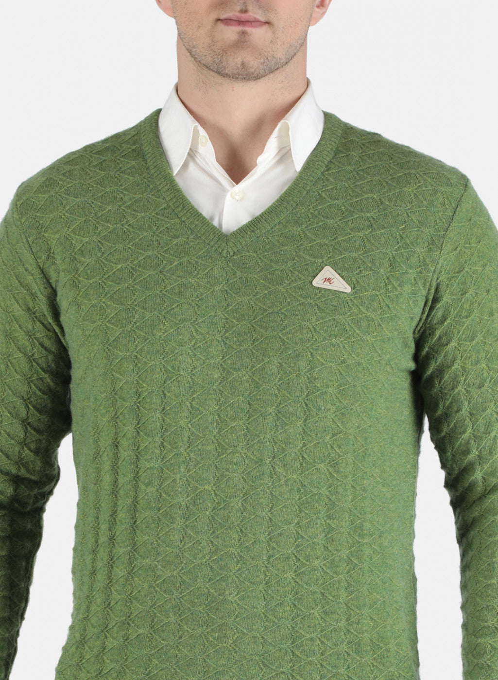 Men Green Self Design Pullover