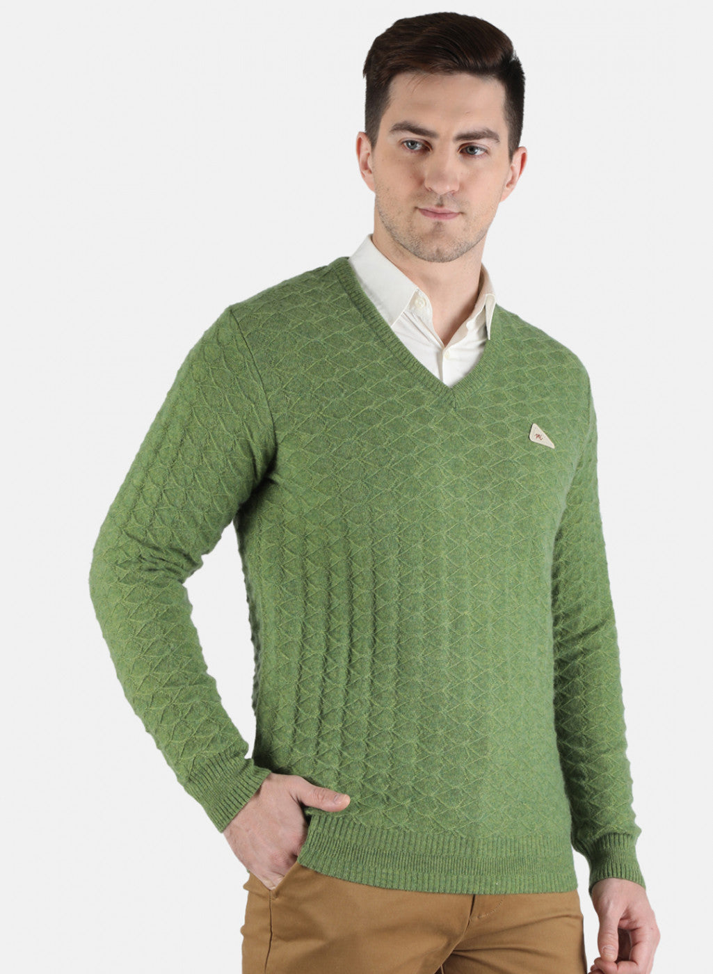 Men Green Self Design Pullover