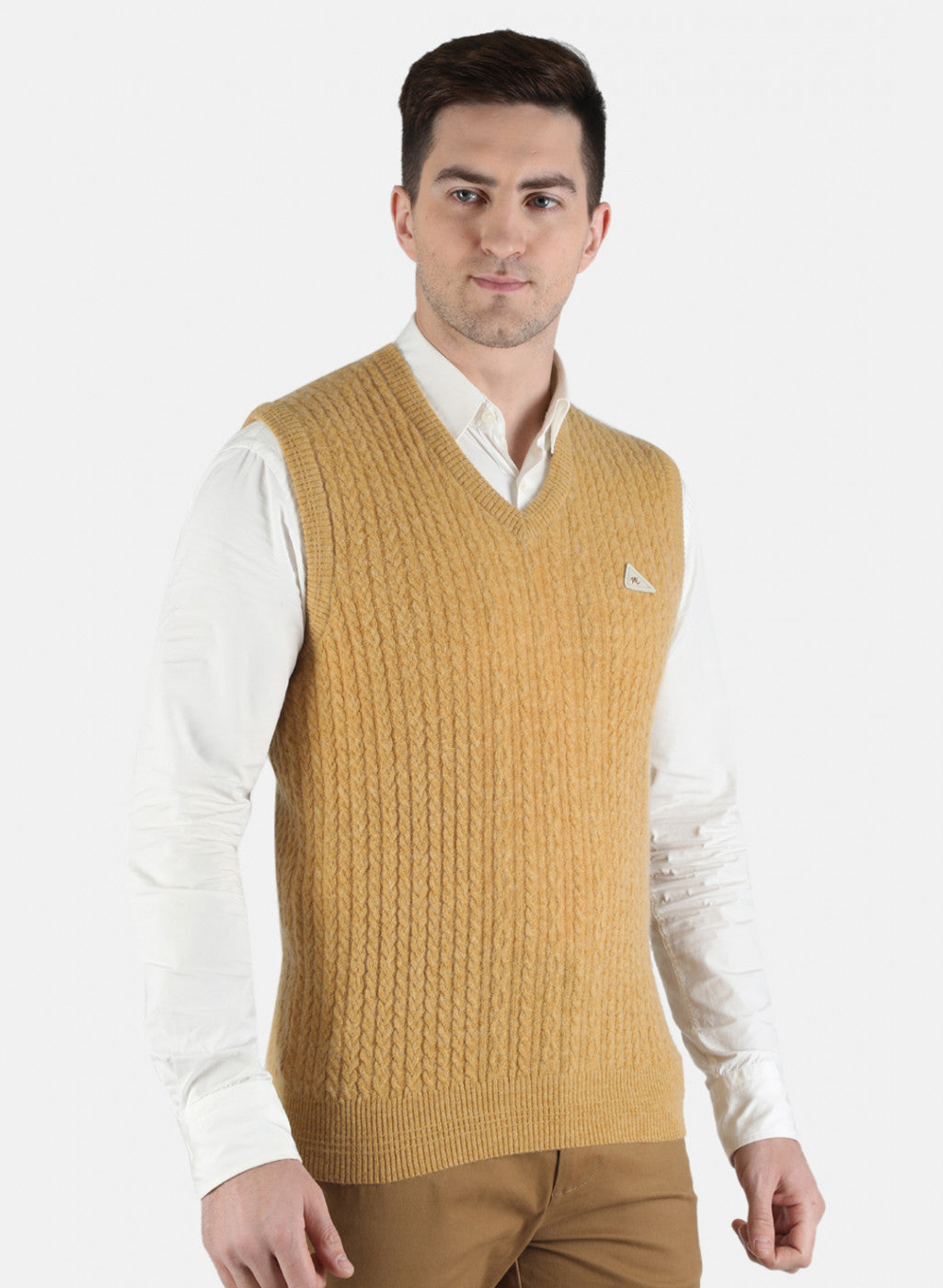 Men Yellow Self Design Sweater