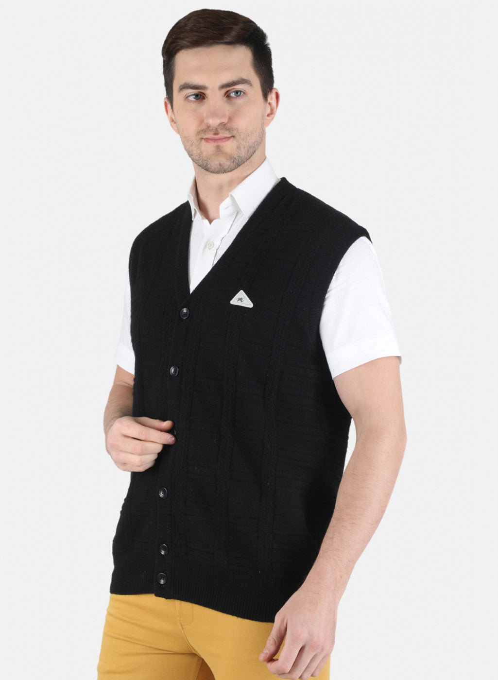 Men Black Self Design Cardigan