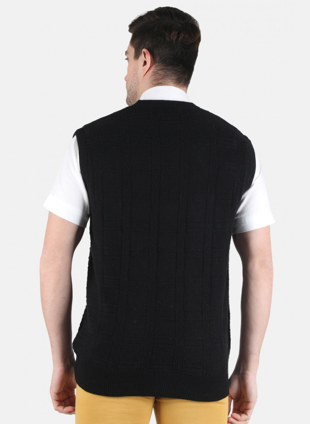Men Black Self Design Cardigan