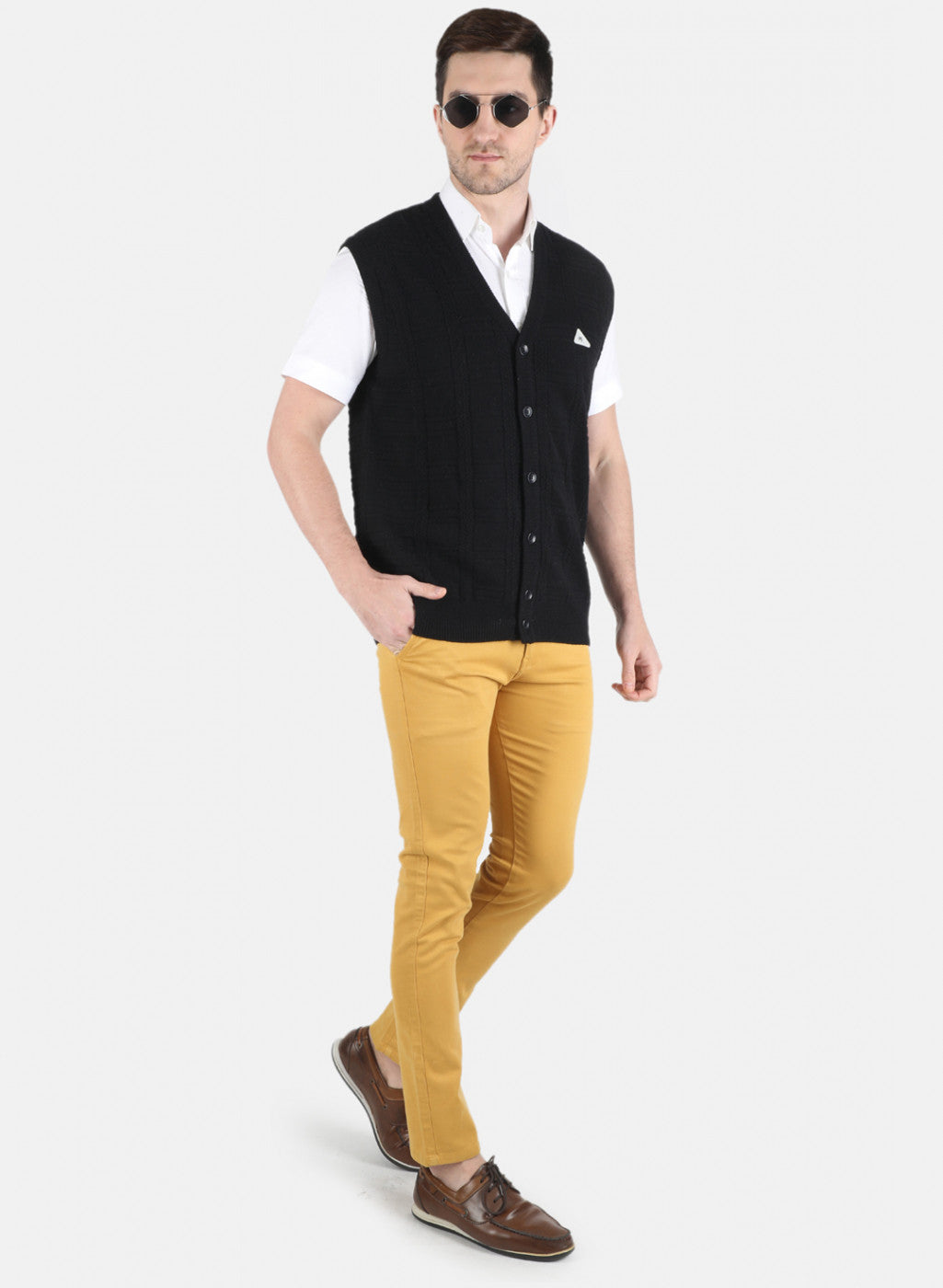 Men Black Self Design Cardigan