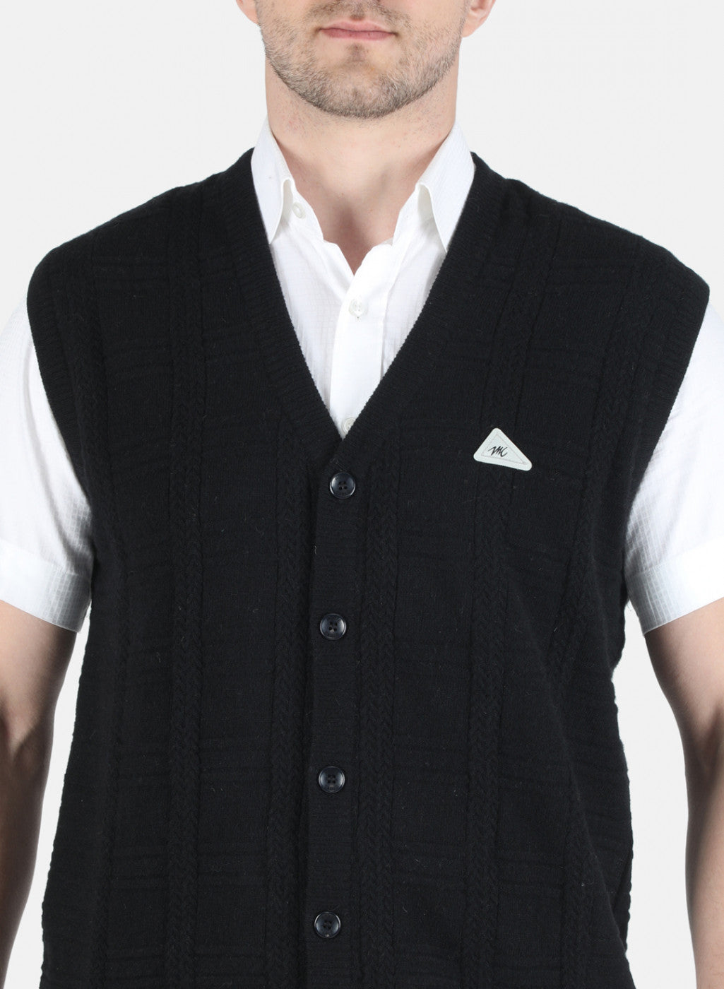 Men Black Self Design Cardigan