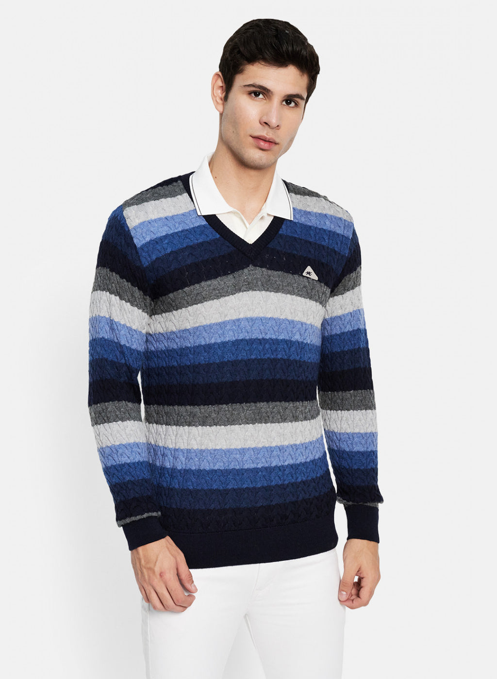 Men NAvy Blue Solid Pullover