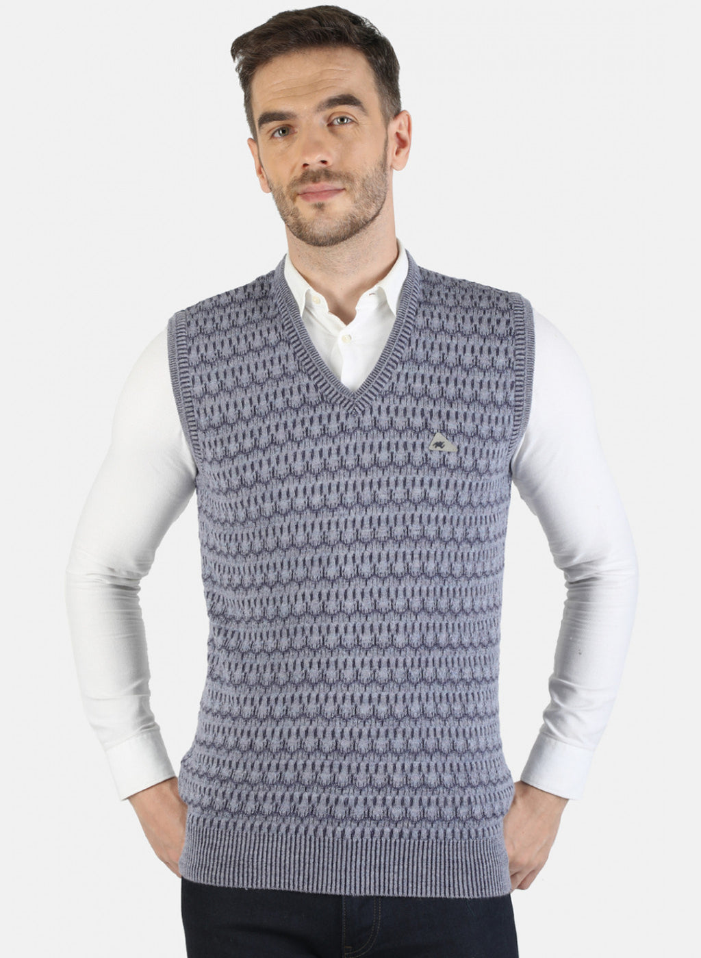 Men Purple Self Sweater