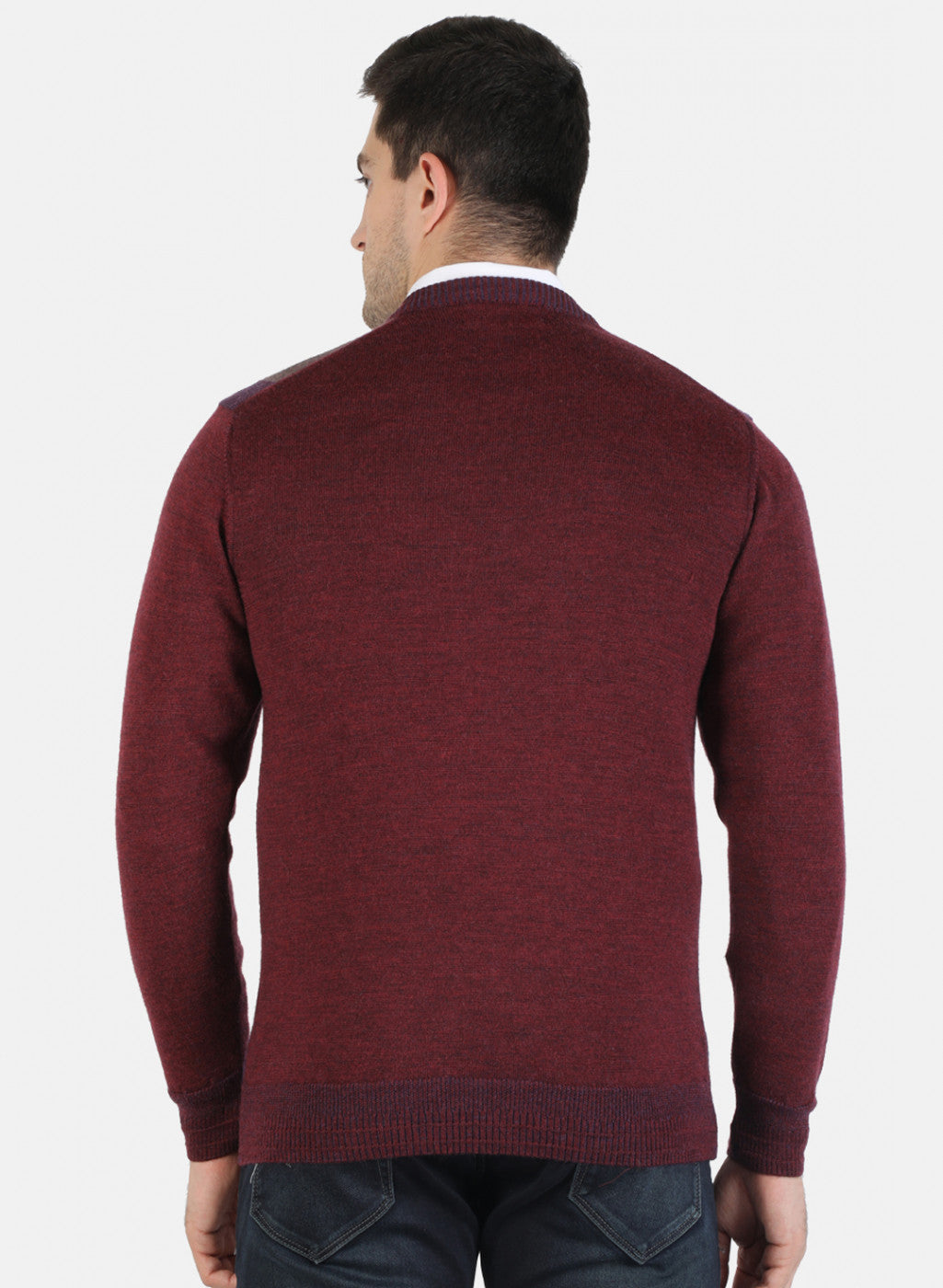 Men Maroon Self Pullover