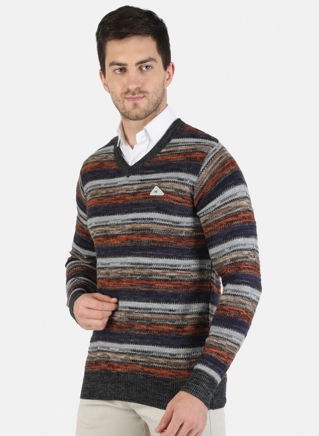 Men Grey Self Design Pullover