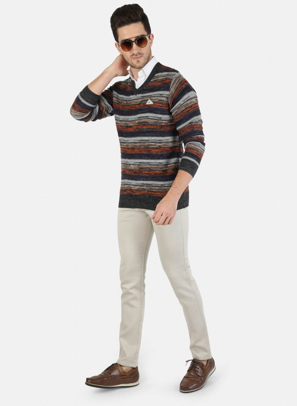 Men Grey Self Design Pullover