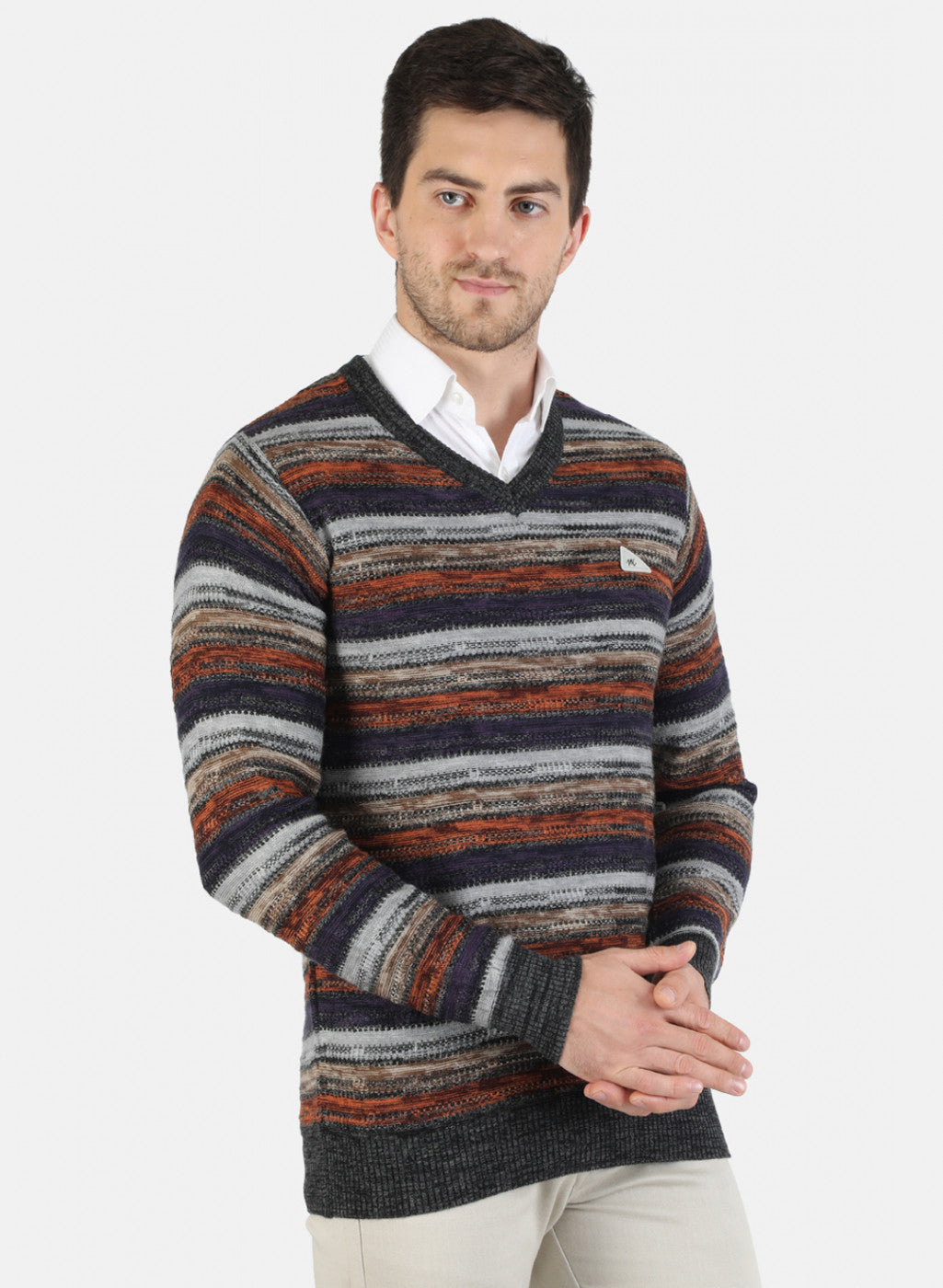 Men Grey Self Design Pullover