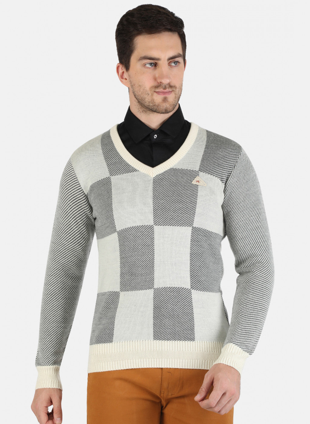 Men Off White Self Design Pullover