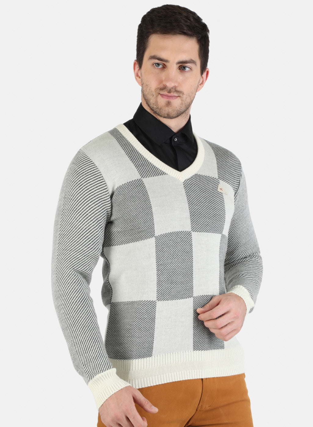 Men Off White Self Design Pullover