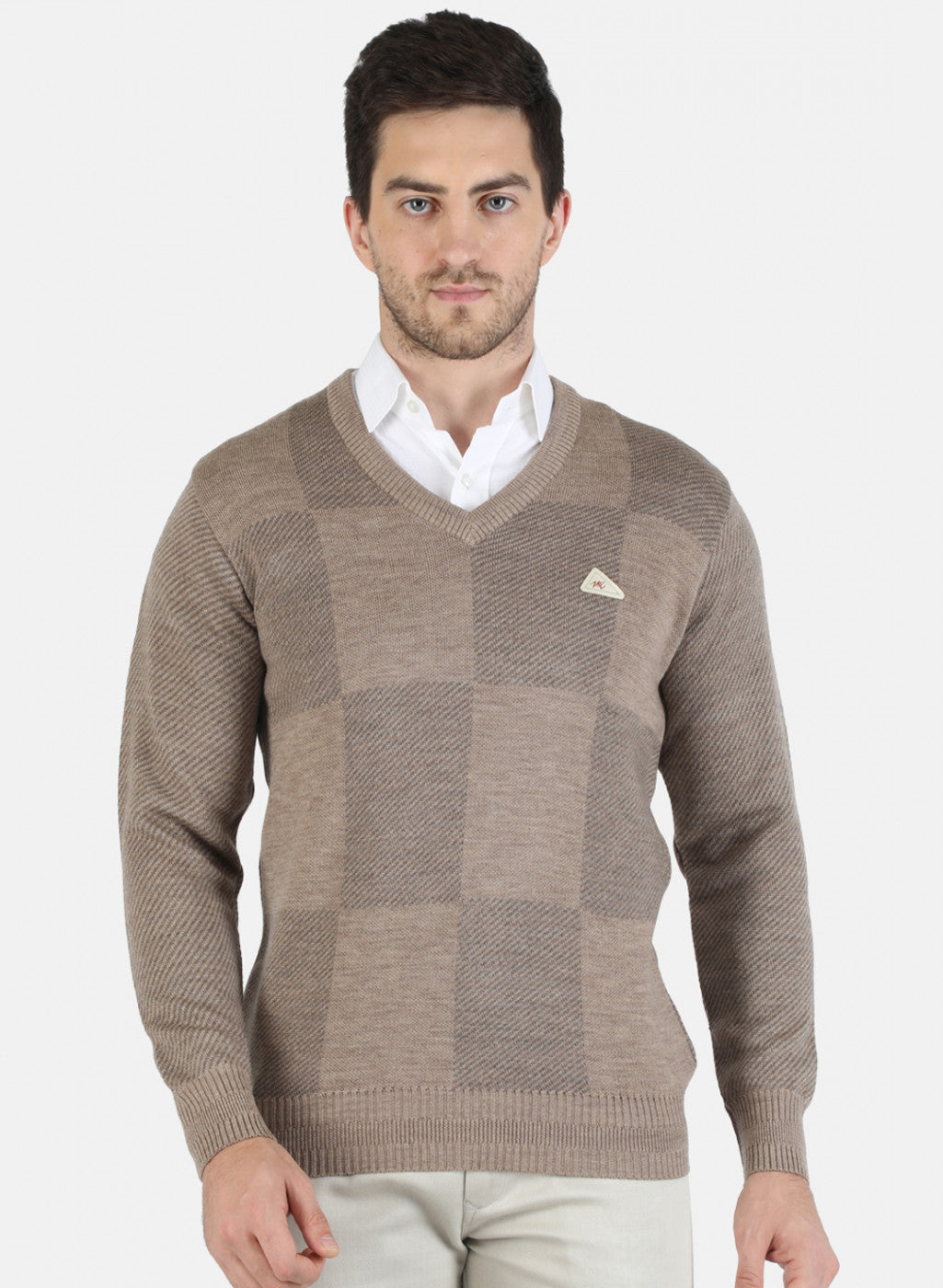 Men Brown Self Design Pullover