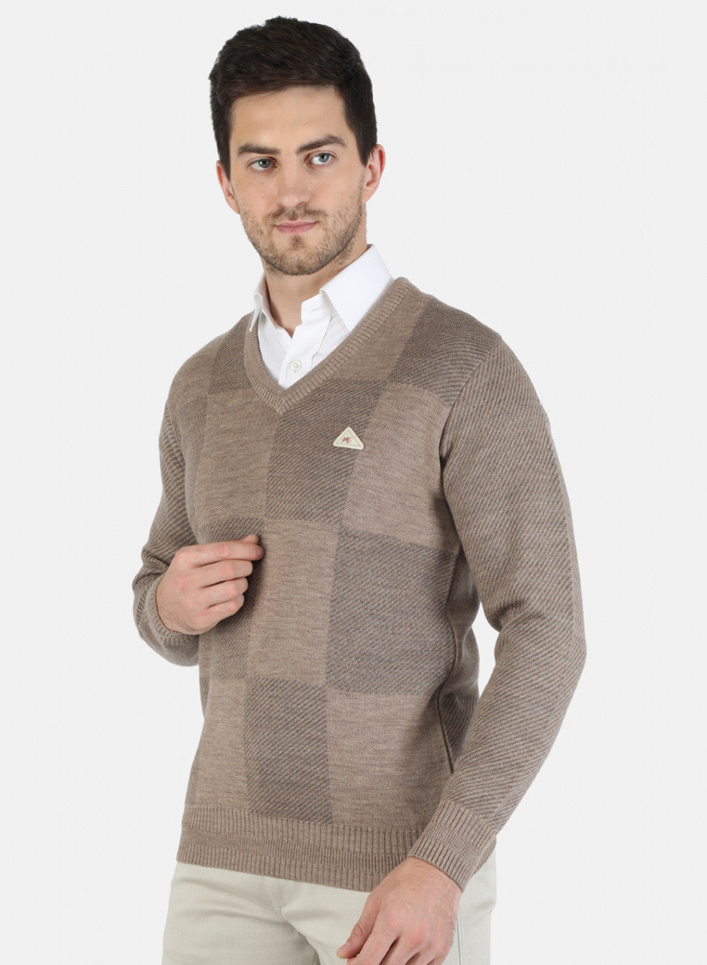 Men Brown Self Design Pullover