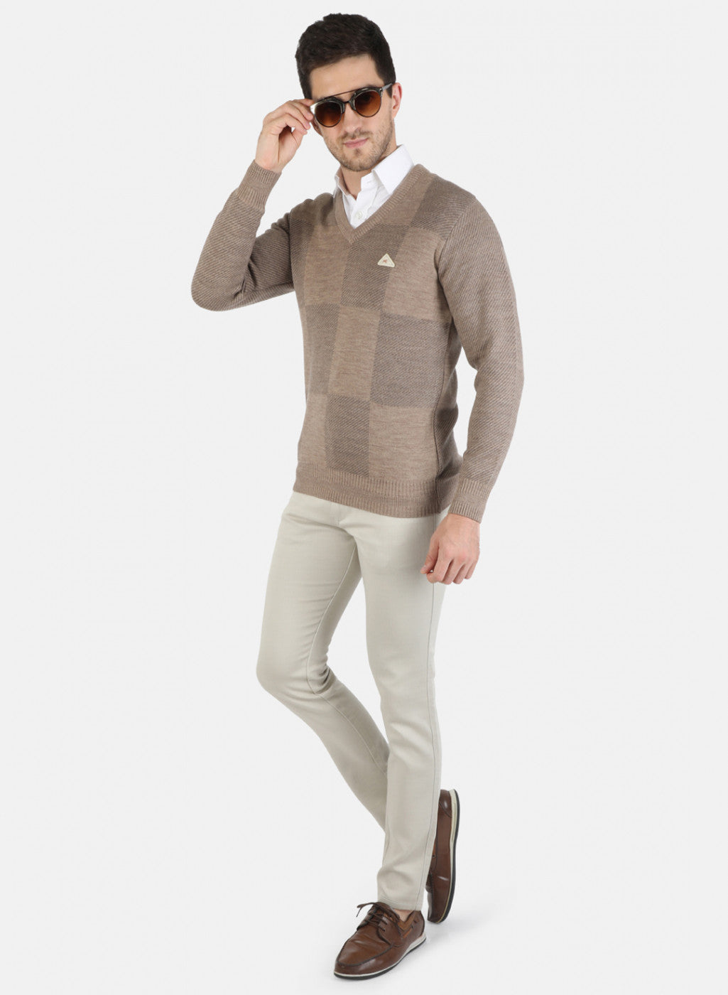 Men Brown Self Design Pullover