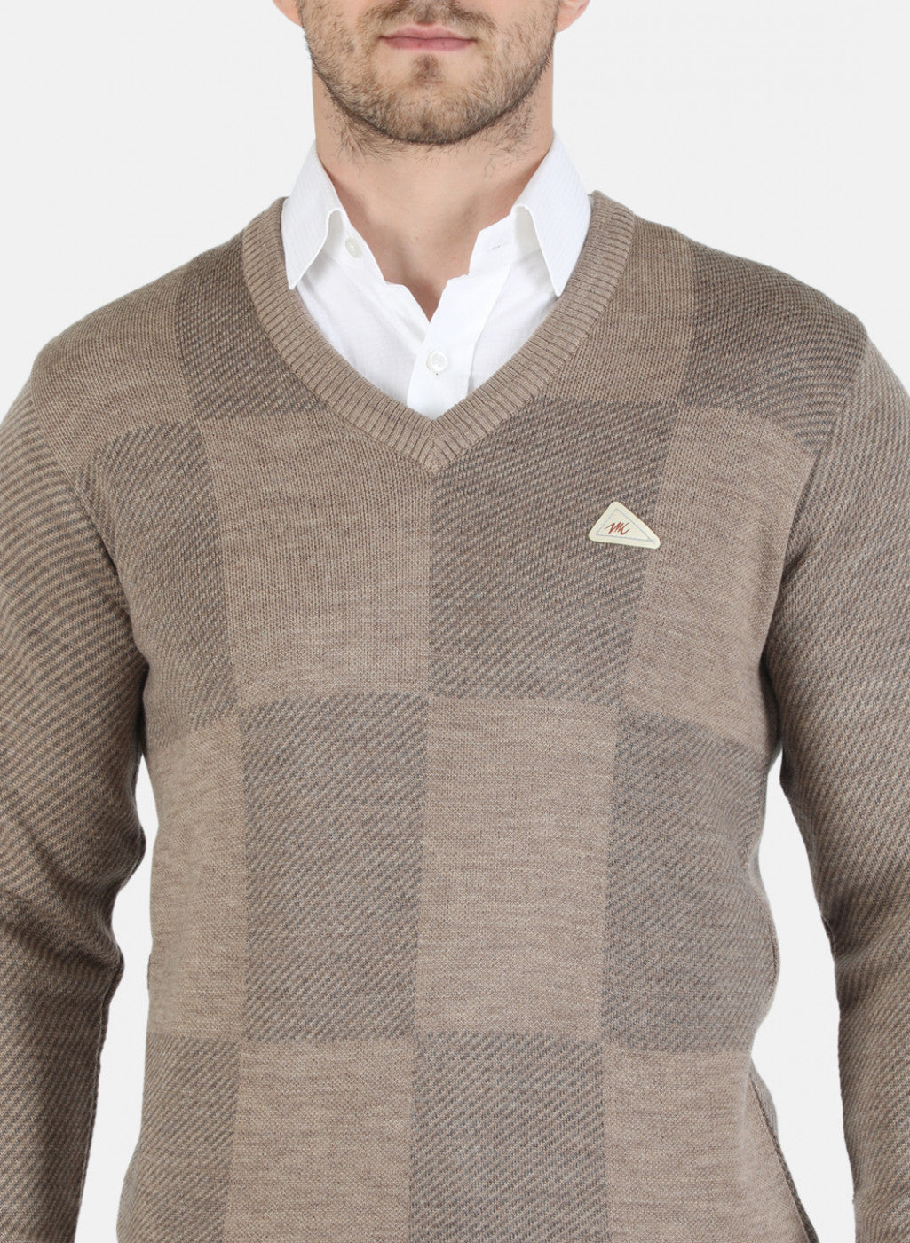 Men Brown Self Design Pullover