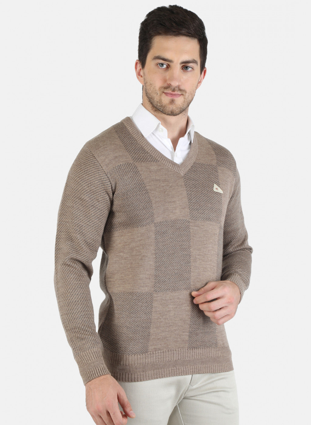 Men Brown Self Design Pullover