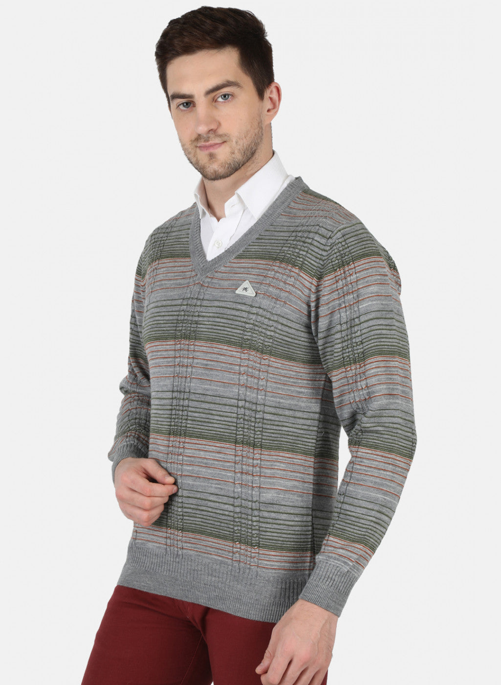 Men Light Grey Self Design Pullover