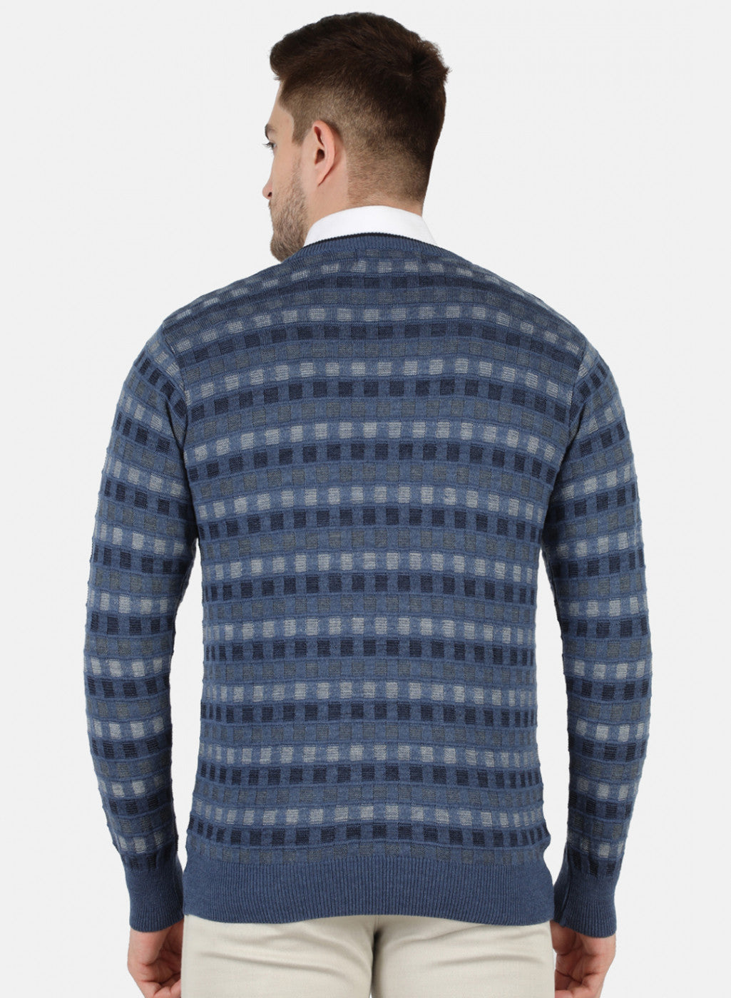 Men Blue Self Design Pullover