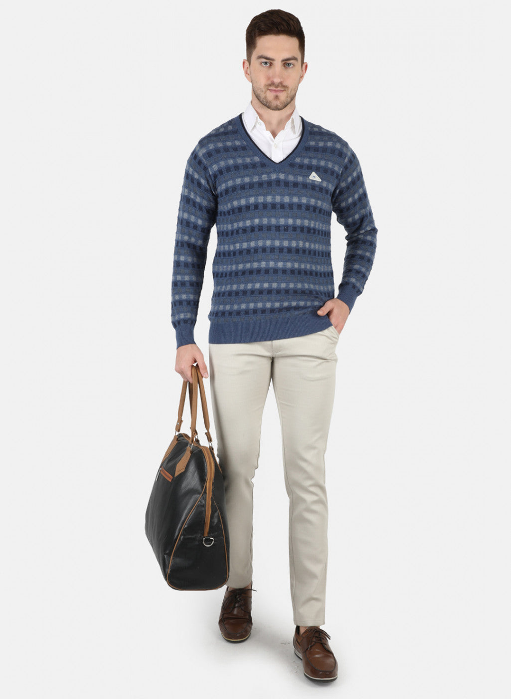 Men Blue Self Design Pullover