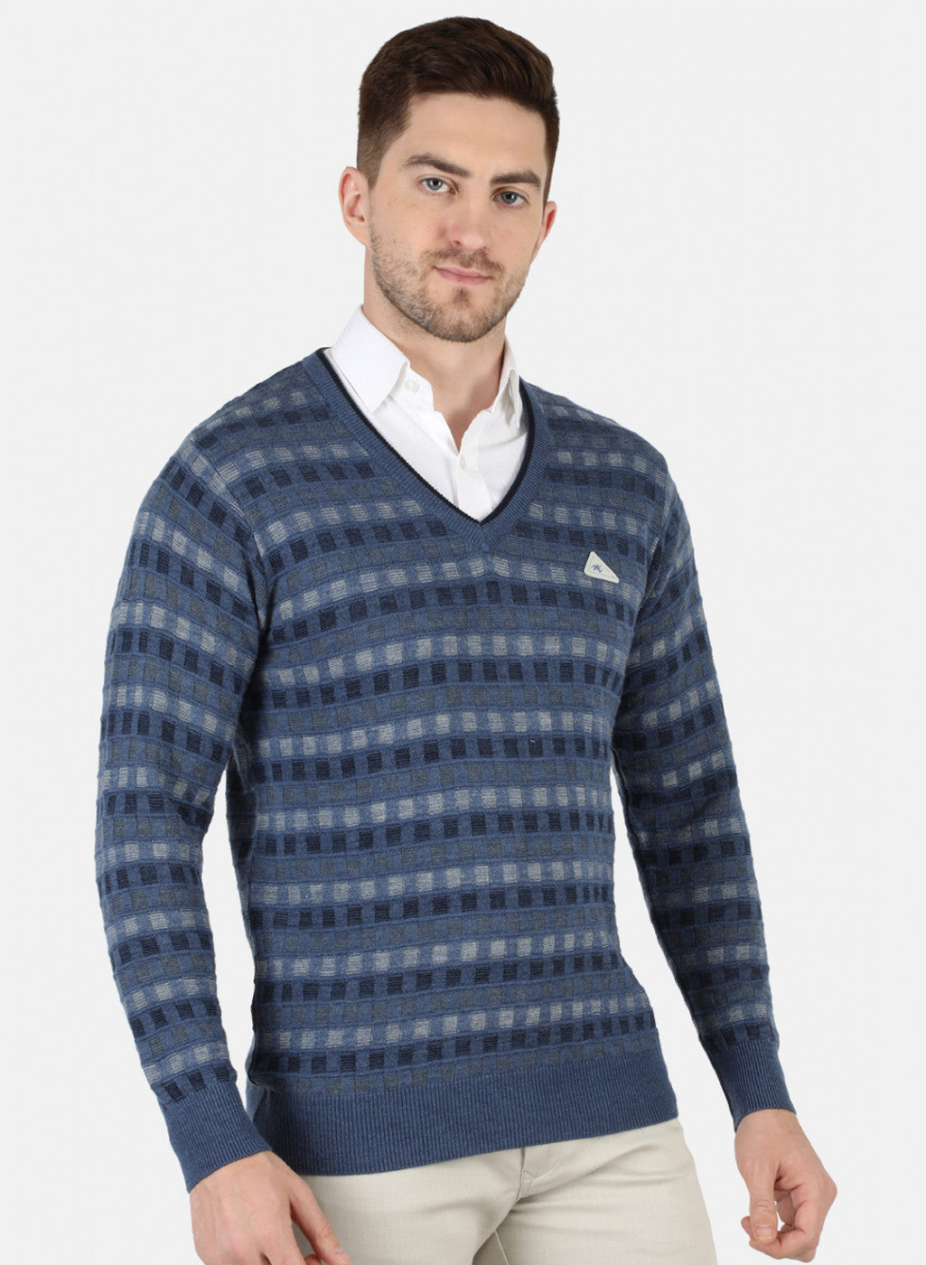 Men Blue Self Design Pullover