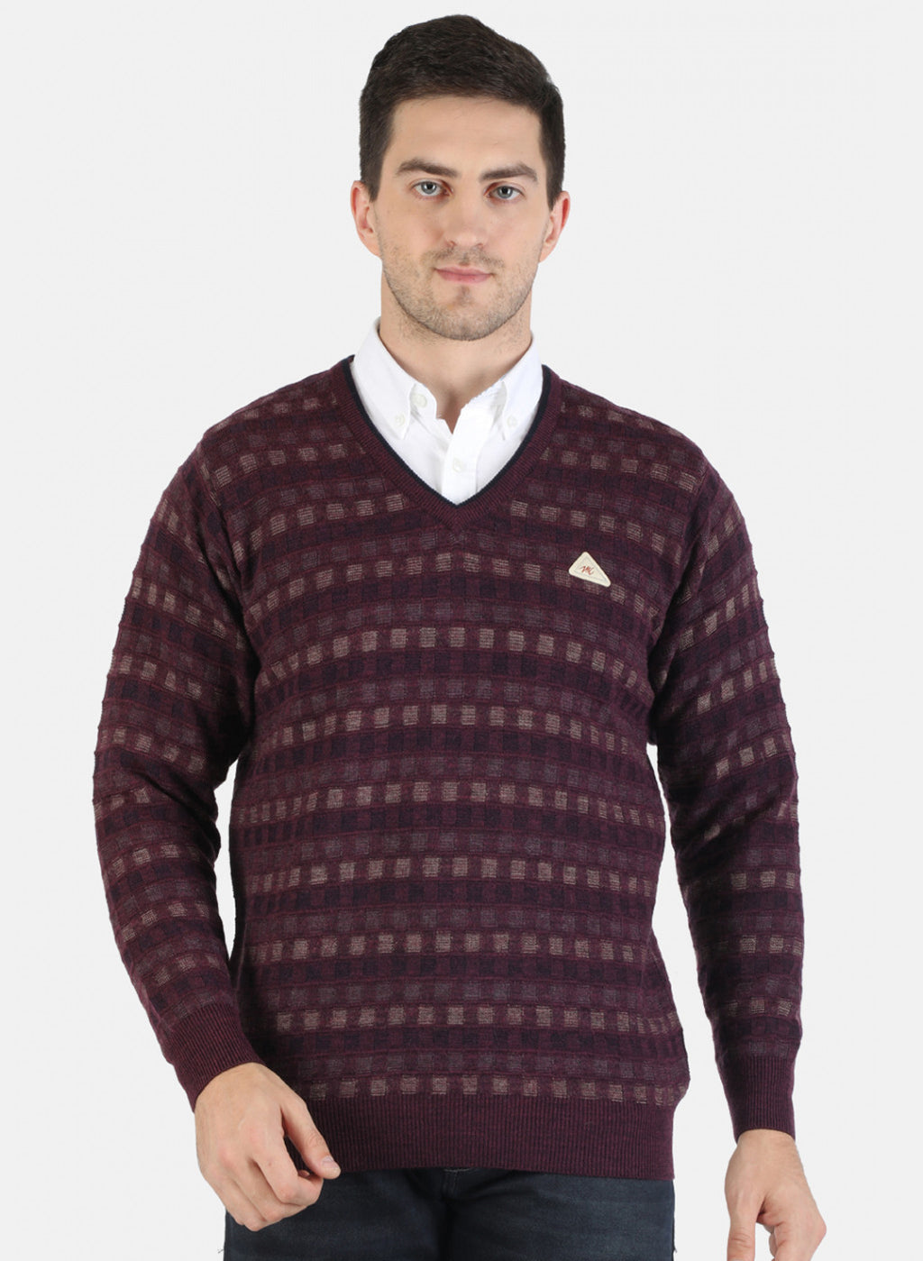 Men Red Self Pullover
