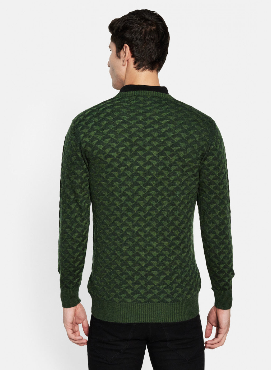 Men Green & Black Solid Pullover