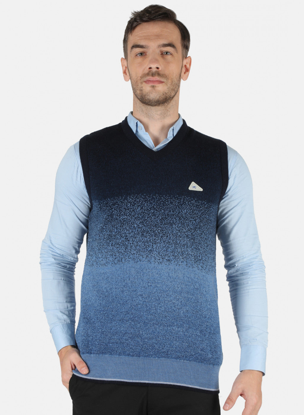 Men Blue Self Design Sweater