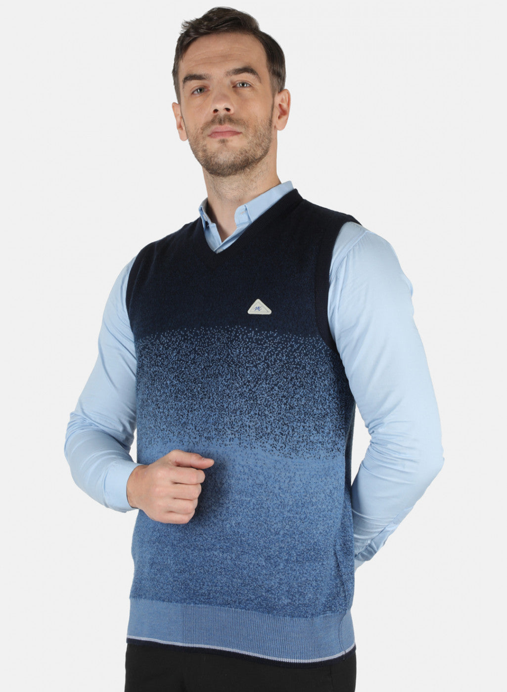 Men Blue Self Design Sweater