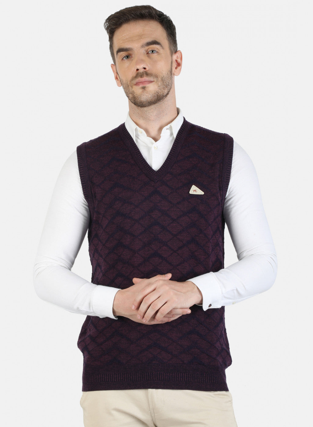 Men Purple Self Sweater