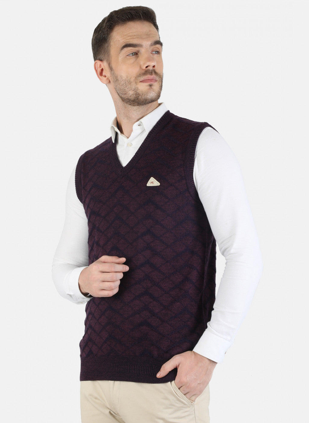 Men Purple Self Sweater