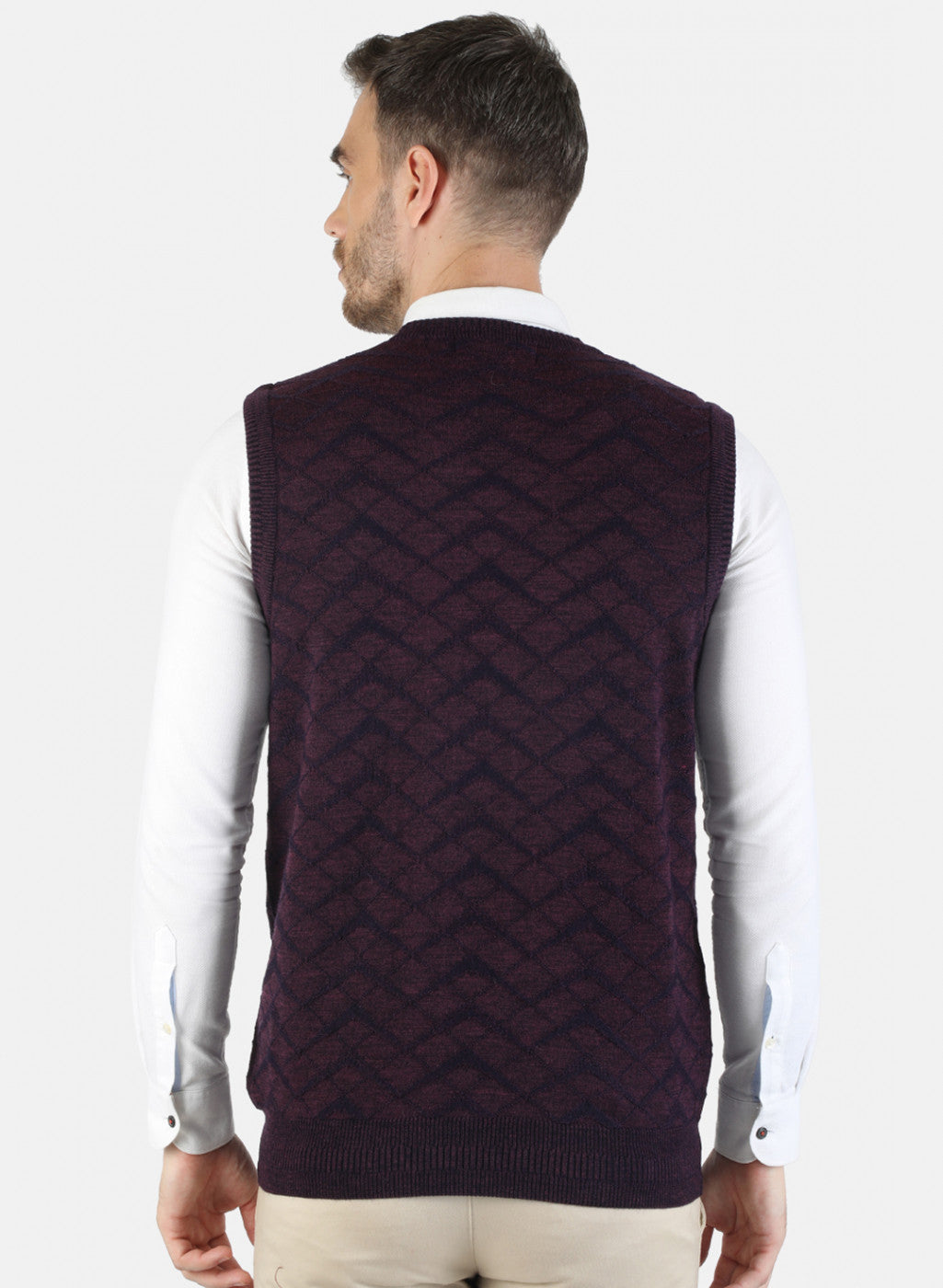 Men Purple Self Sweater