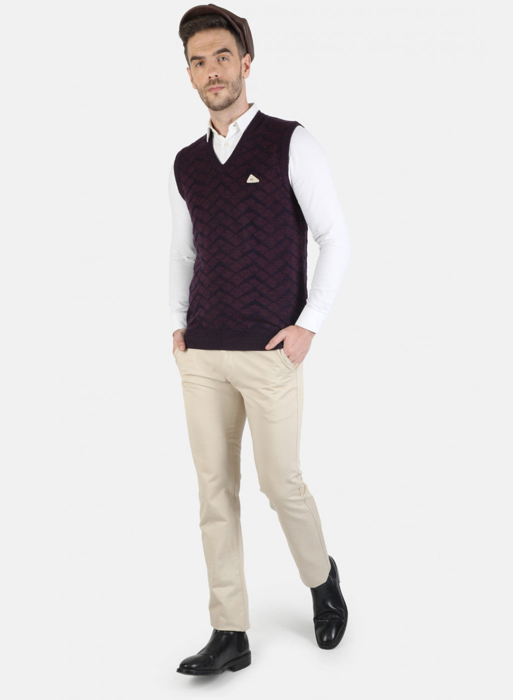 Men Purple Self Sweater