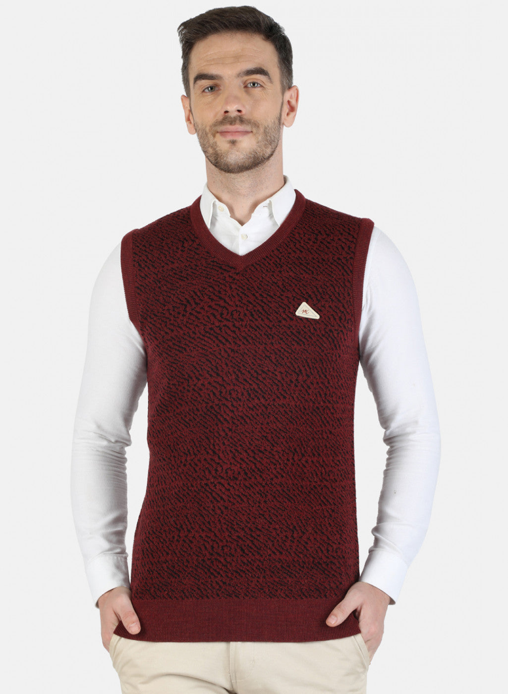 Men Maroon Self Sweater