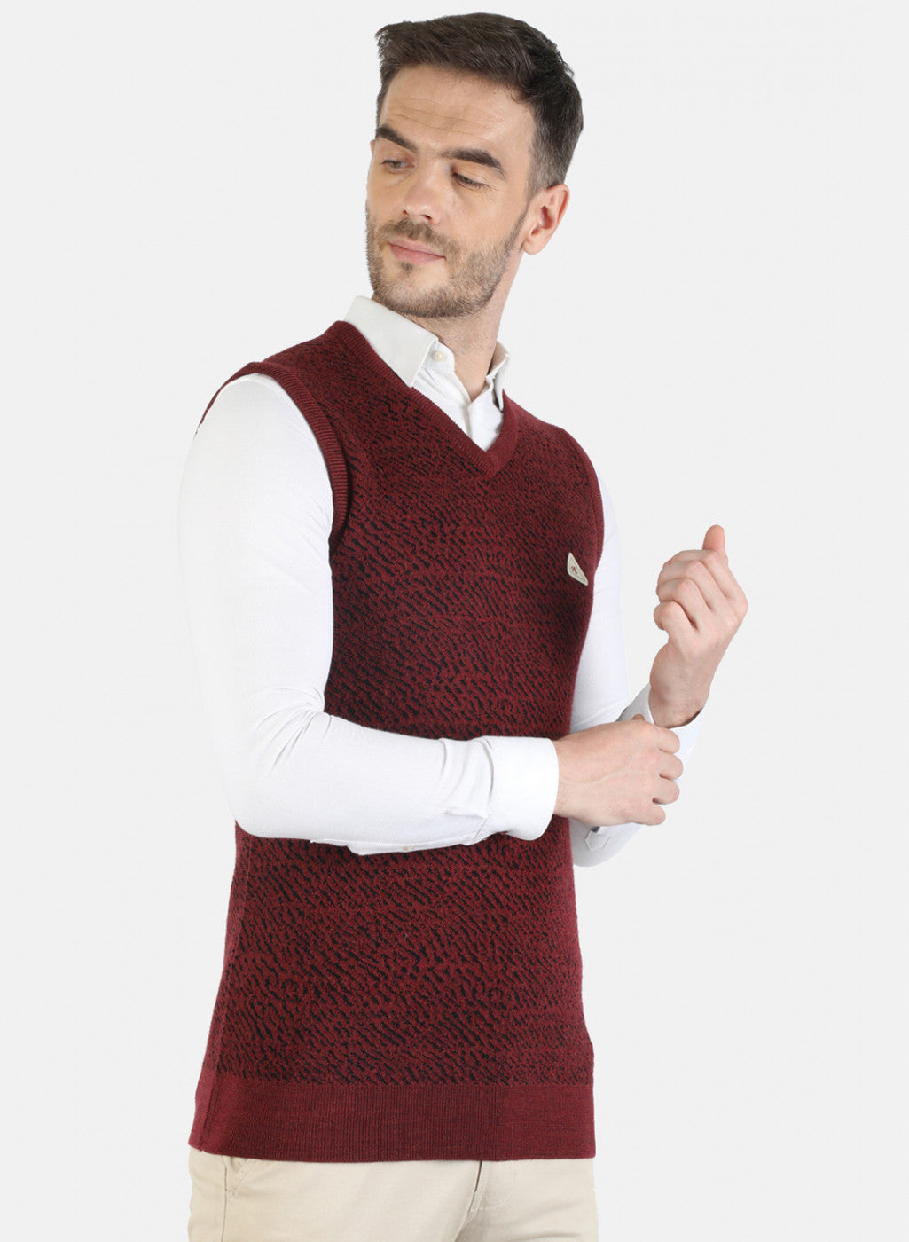 Men Maroon Self Sweater