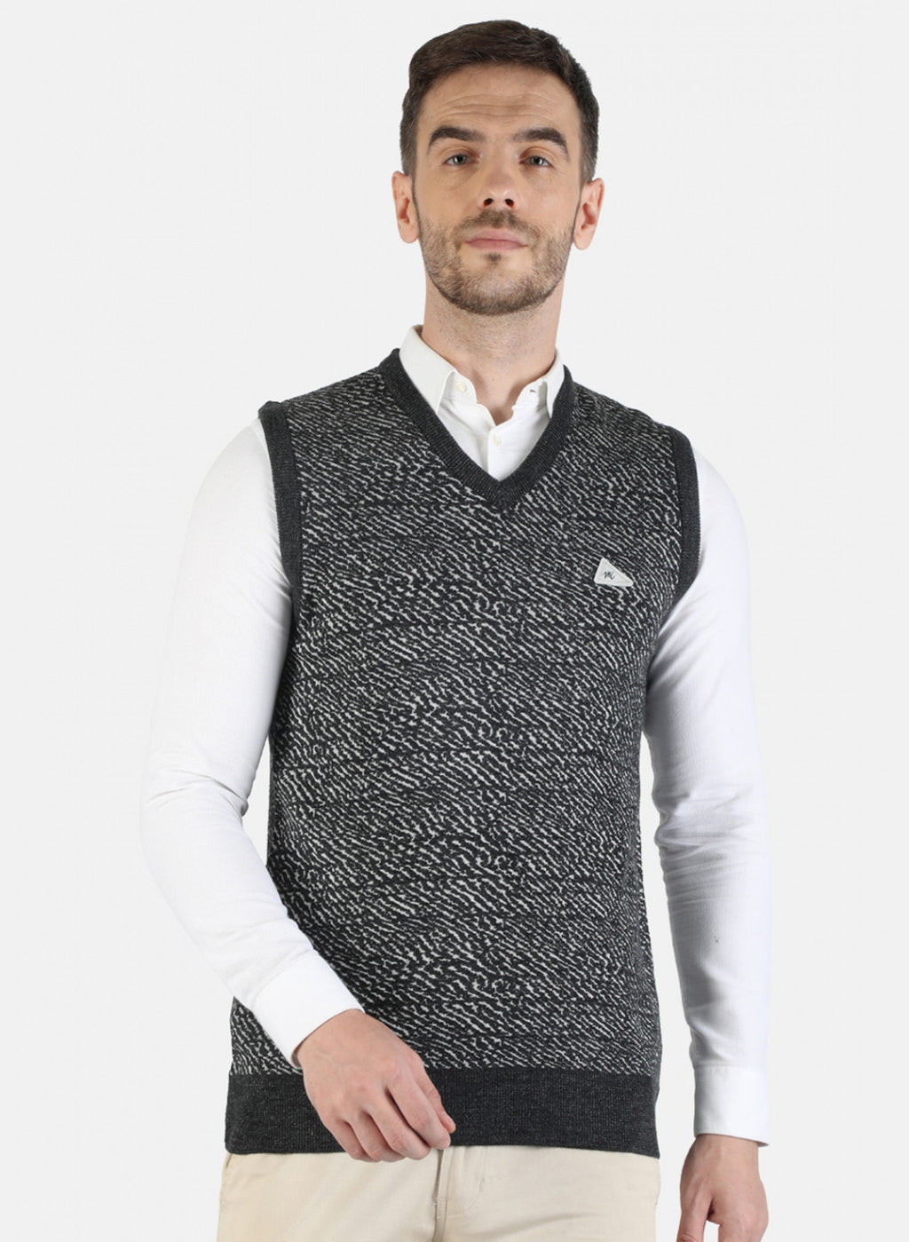 Men Grey Self Sweater
