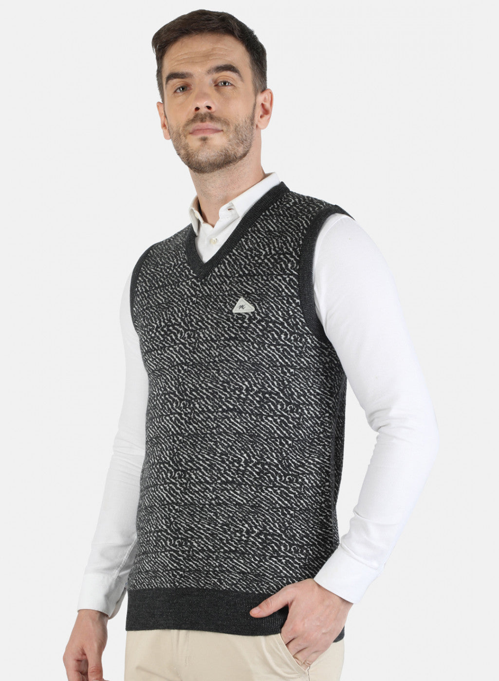 Men Grey Self Sweater
