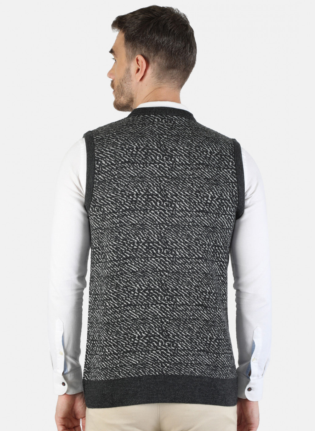 Men Grey Self Sweater