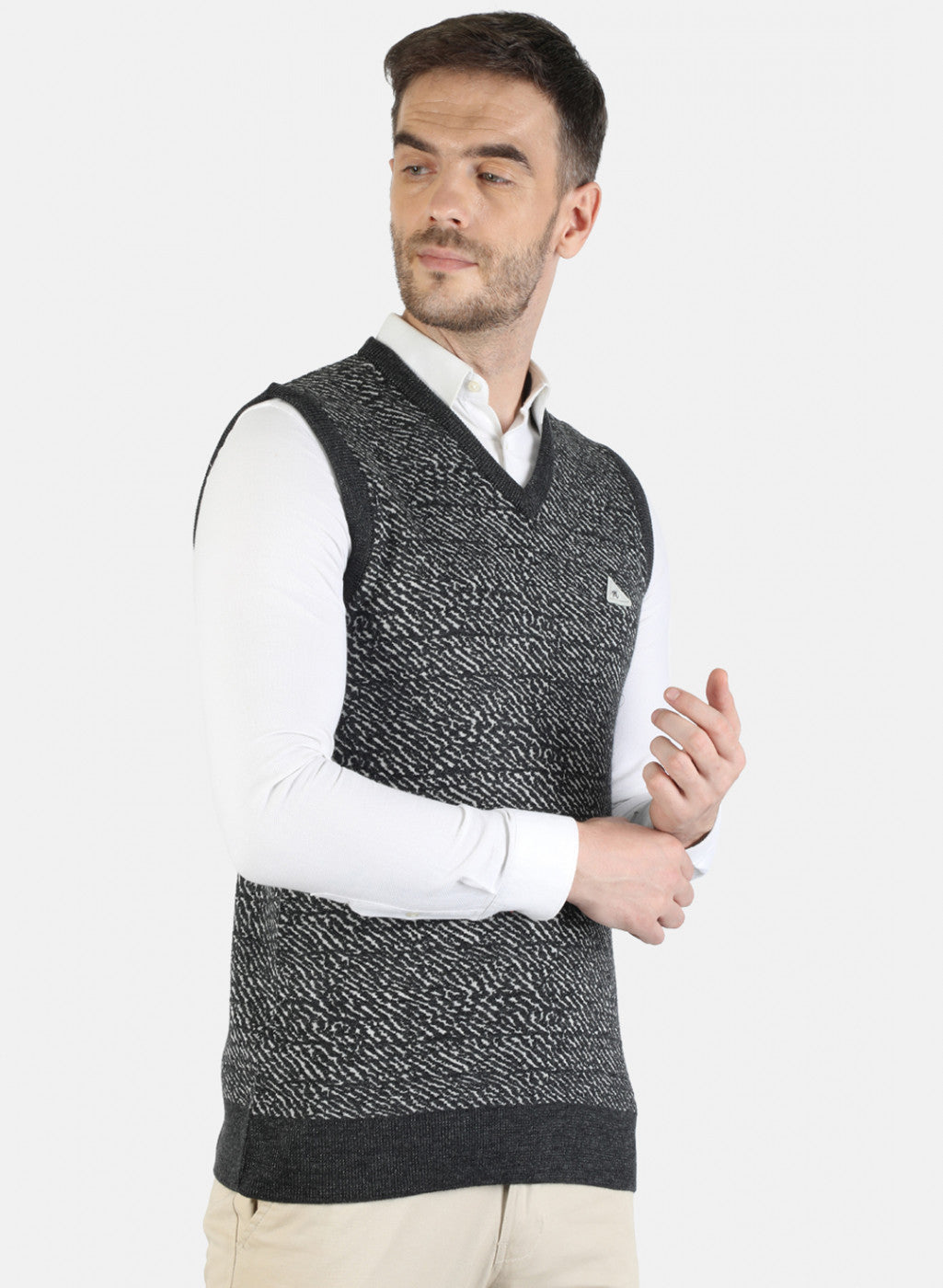 Men Grey Self Sweater