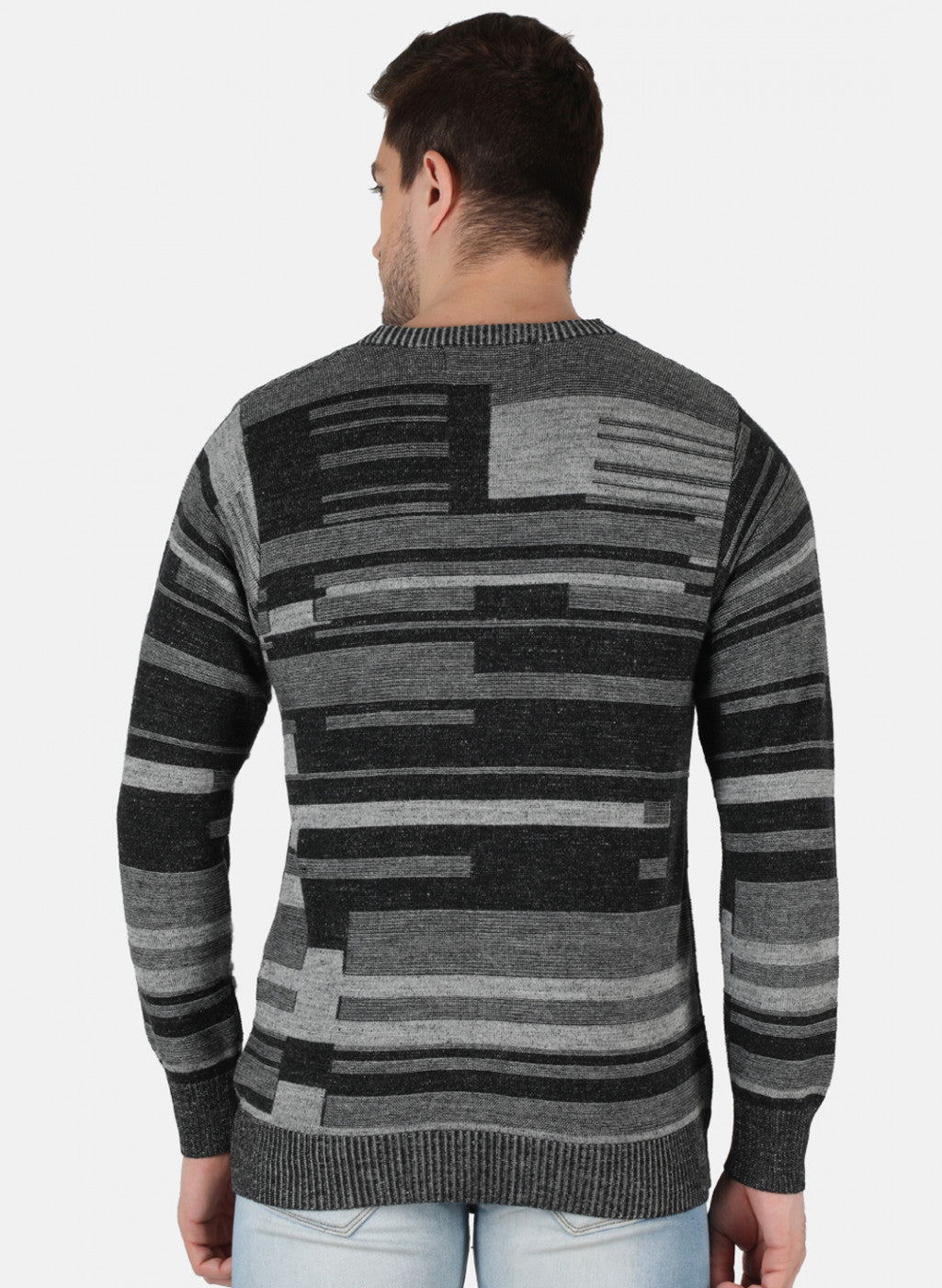 Men Grey Self Design Pullover